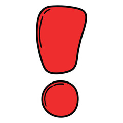Hand-drawn cartoon red exclamation mark on a white background.