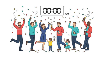 Celebrating New Year's Eve A Festive Gathering with Joyful People and Fireworks