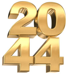 Shiny Golden 2044 Three-Dimensional Digits Isolated for New Year Celebrations, Anniversary, and Future Concepts.