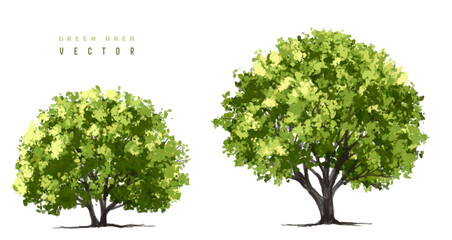 Vertor set of green tree,plants side view for landscape elevations,element for backdrop,eco environment concept design,watercolor greenery scene