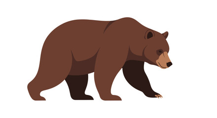 Illustration of a brown bear walking from the side on a white background