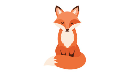 Obraz premium Charming Orange Fox Sitting Down with Closed Eyes in a Cute Cartoon Style