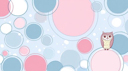 Cartoon owl on background of colorful overlapping circles transparent design