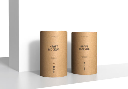 Two Kraft Paper Tube Packaging Mockup