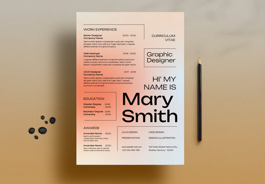 Modern Resume CV Template for Job Application and Portfolio Use
