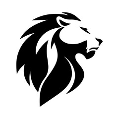Elegant Stylized Lion Head Design with Curved Lines and Detailed Fur Patterns in Black and White Color Scheme