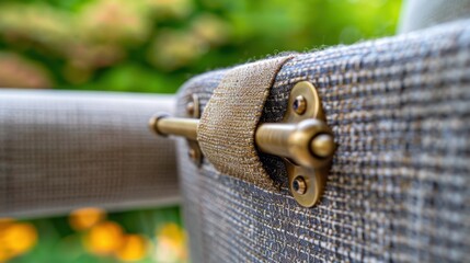Close-up of Stylish Outdoor Furniture with Metal Fastener and Textured Fabric Finishing in a Garden Setting