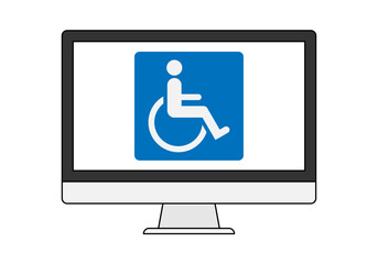 Pantalla de ordenador con se&ntilde;al de persona discapacitada por accesibilidad 