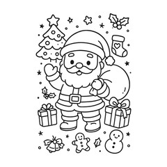 Hand-Drawn Santa With Candy Cane Coloring Page