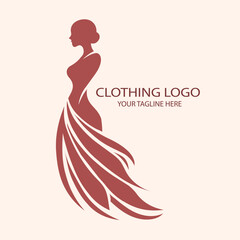 Elegant Woman Fashion Logo Design with Flowing Dress Silhouette for Boutique and Clothing Brand