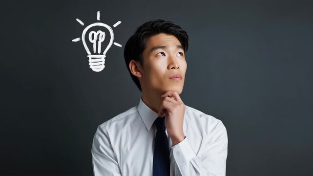 ひらめきを得た日本人ビジネスマンのポートレート