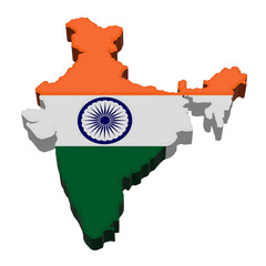 Map of India with National Flag on Country Silhouette

