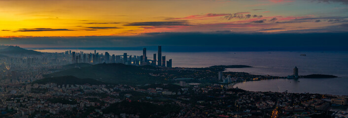 Cityscape at dawn in Qingdao, China