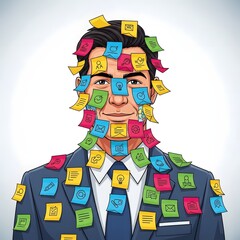Overwhelmed Man with Tasks A Colorful Illustration of Deadline Pressure and Productivity Challenges