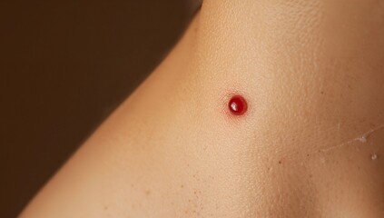 Close-up of a droplet of red liquid on skin surface  
