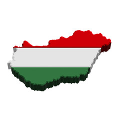 3D Map of Hungary with Flag Overlay on Country Silhouette

