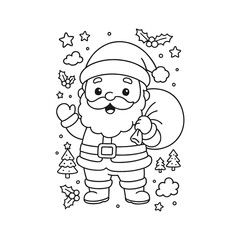 Hand-Drawn Santa Sticker Design Coloring Page