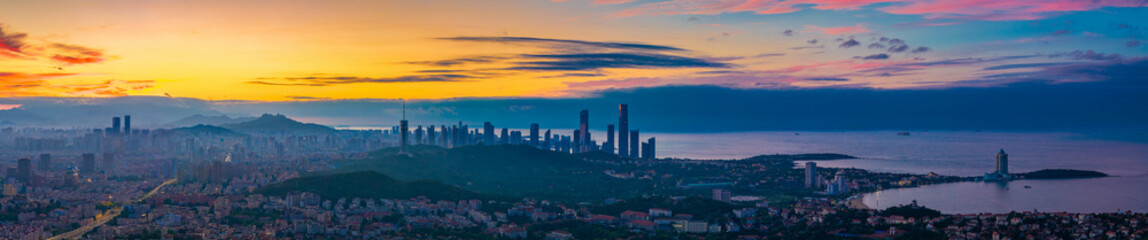 Cityscape at dawn in Qingdao, China