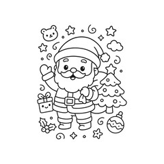 Hand-Drawn Santa Touching Beard Coloring