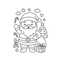 Hand-Drawn Santa Holding Bell Rope Coloring