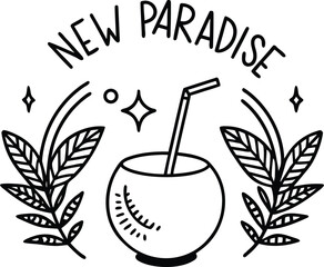  Tropical paradise concept vector line art on a white background