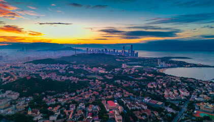 Cityscape at dawn in Qingdao, China