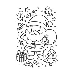 Hand-Drawn Santa with a Sack on Shoulder Coloring
