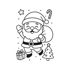 Hand-Drawn Santa Cute Round Face Coloringanta Old Style Coloring Page