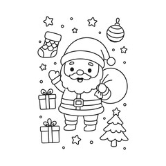Hand-Drawn Santa Christmas Pose for Coloring Page