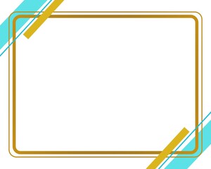 Simple backgrond for sertificate with simple gold colored rectangular border with diagonal blue and gold stripes in the corners. 