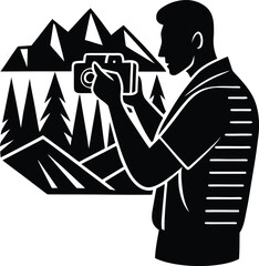 Photographer in mountains silhouette camera photography