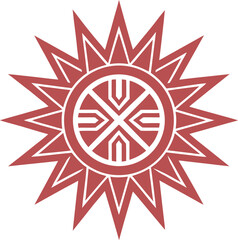 Red Sun Symbol With Geometric Pattern Keywords: sun, symbol, red, white background, geometric