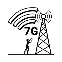 Wireless communication network signal tower with radio and Wi-Fi antenna symbol illustration vector