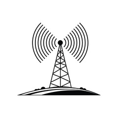 Wireless Communication Tower Emitting Signal on Hilltop vector design on white background 