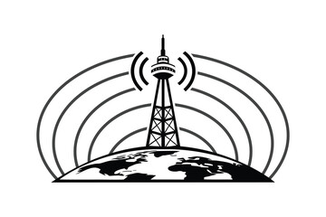 Global Tower Networking Vintage vector illustration of Eiffel Tower and sailboats in Paris city silhouette