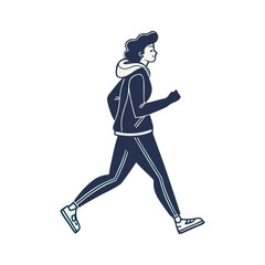 Running man silhouette vector illustration in action with athletic movement and sport elements