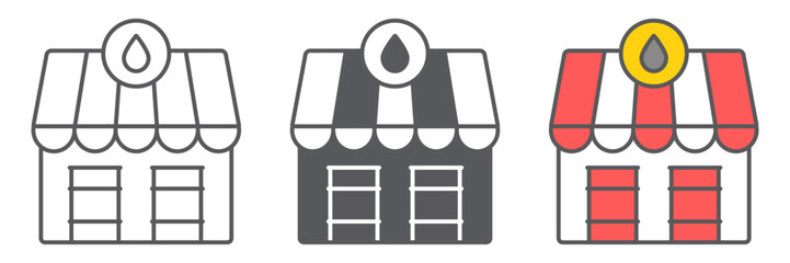 Oil station market icon, fuel and architecture, oil market building sign, vector graphics, a linear pattern on a white background. editable stroke