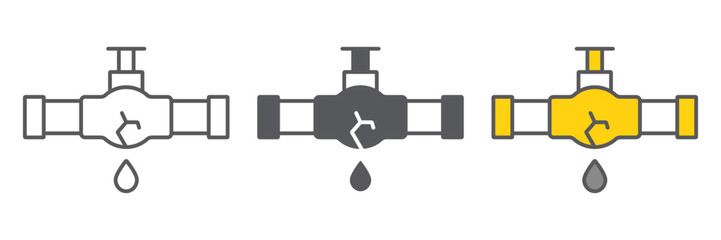 Burst oil pipe icon, crack and plumber, oil leak sign, vector graphics, a linear pattern on a white background. editable stroke