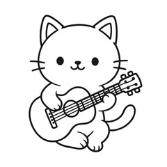 Cat playing guitar. Hand-drawn coloring pages