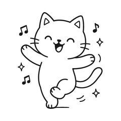 Dancing cat. Hand-drawn coloring pages