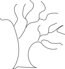 PrintSimple line drawing of a bare tree with winding branches reaching upwards, isolated on transparent background