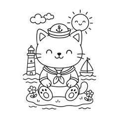 Sailor Cat. Hand-drawn coloring pages