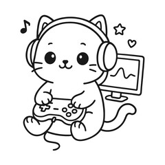 Cats playing games. Hand-drawn coloring pages