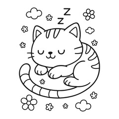 Sleeping cat. Hand-drawn coloring pages