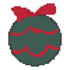 Fototapeta premium Pixel Art Christmas Ornament Bauble with Ribbon