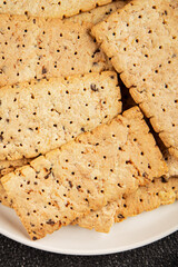cracker whole grain healthy food durum wheat cookies tasty snack fresh delicious gourmet food background on the table rustic top view copy space