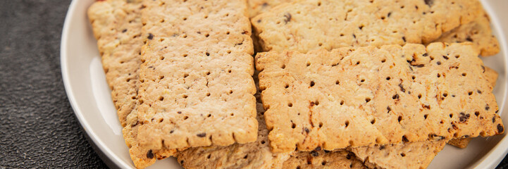 cracker whole grain healthy food durum wheat cookies tasty snack fresh delicious gourmet food background on the table rustic top view copy space