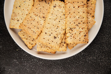 cracker whole grain healthy food durum wheat cookies tasty snack fresh delicious gourmet food background on the table rustic top view copy space