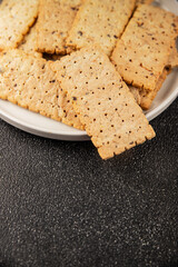 cracker whole grain healthy food durum wheat cookies tasty snack fresh delicious gourmet food background on the table rustic top view copy space