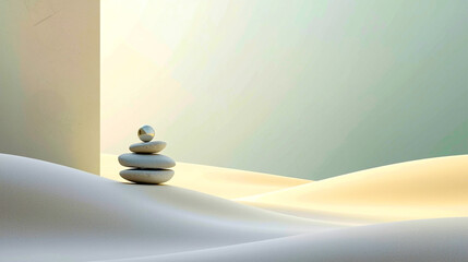 Perfect Balance: Minimalist Zen Stone Stack with Reflective Chrome Sphere